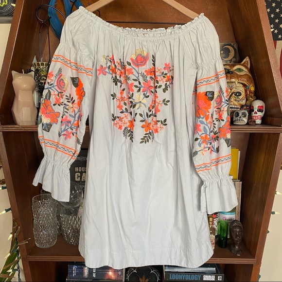 Free People Fleur Du Jour Light Blue Embroidered Dress size small - Picture 6 of 11